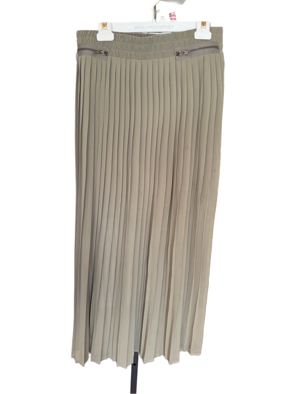 Y2K Sheer Pleated Maxi Skirt Olive Green Zipper Detail Size Small Statement